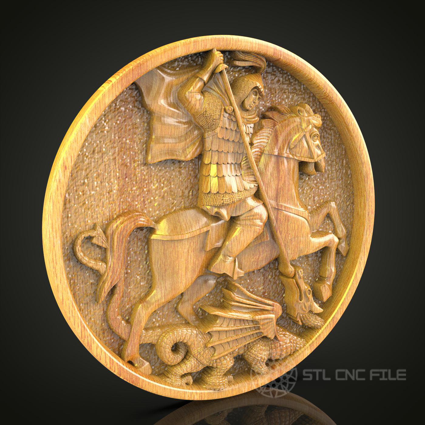 Chivalric Charge: CNC Carved Knight on Horseback, STL Model, Medieval Wall Art