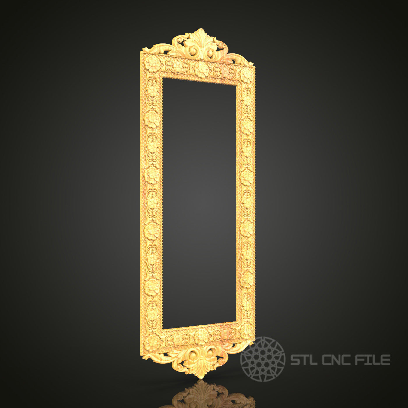 Golden Floral Long Frame STL Model - CNC Router Files for Artcam, Aspire - Elegant Wood Art, Wall Decor CNC Engraving