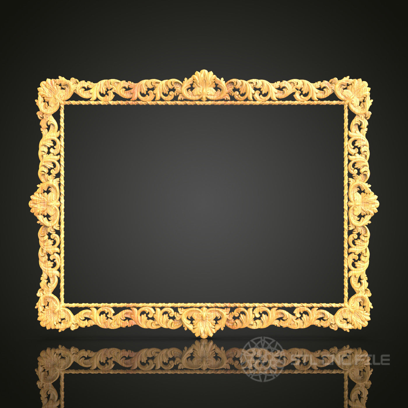 Golden Carved Frame STL Model - CNC Router Files for Artcam, Aspire - Luxurious Wood Art, Wall Decor CNC Engraving
