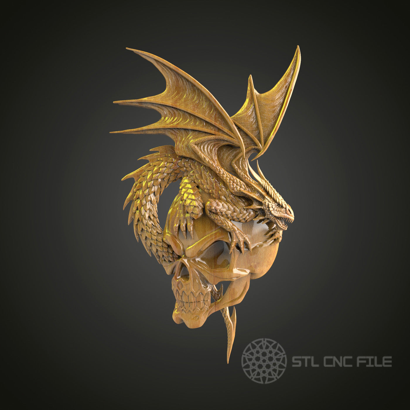Dramatic Dragon Skull - 3D STL Model for CNC, Gothic Fantasy Engraving, Artcam Aspire Files, Wood Carving Wall Decor, Mythical CNC Artwork