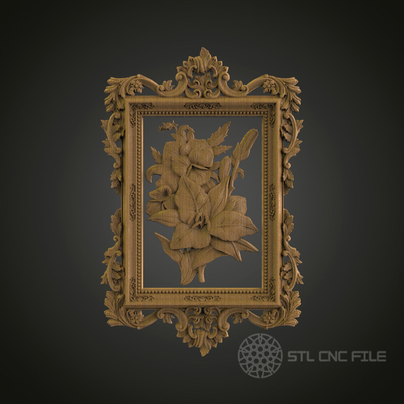 Baroque Floral Frame 3D Relief Model