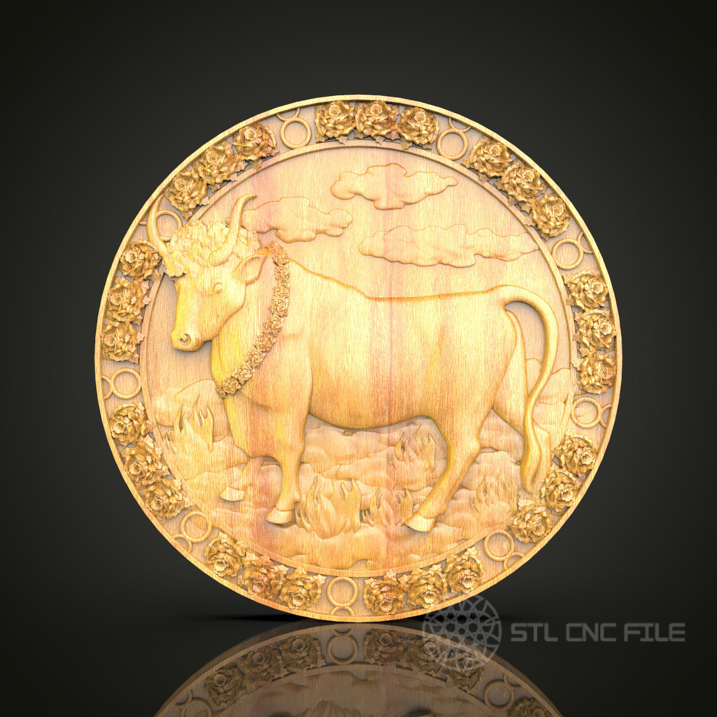 Taurus Zodiac Wood Carving - CNC Engraved Bull Wall Art, Astrological Decor, Elegant Home Decor