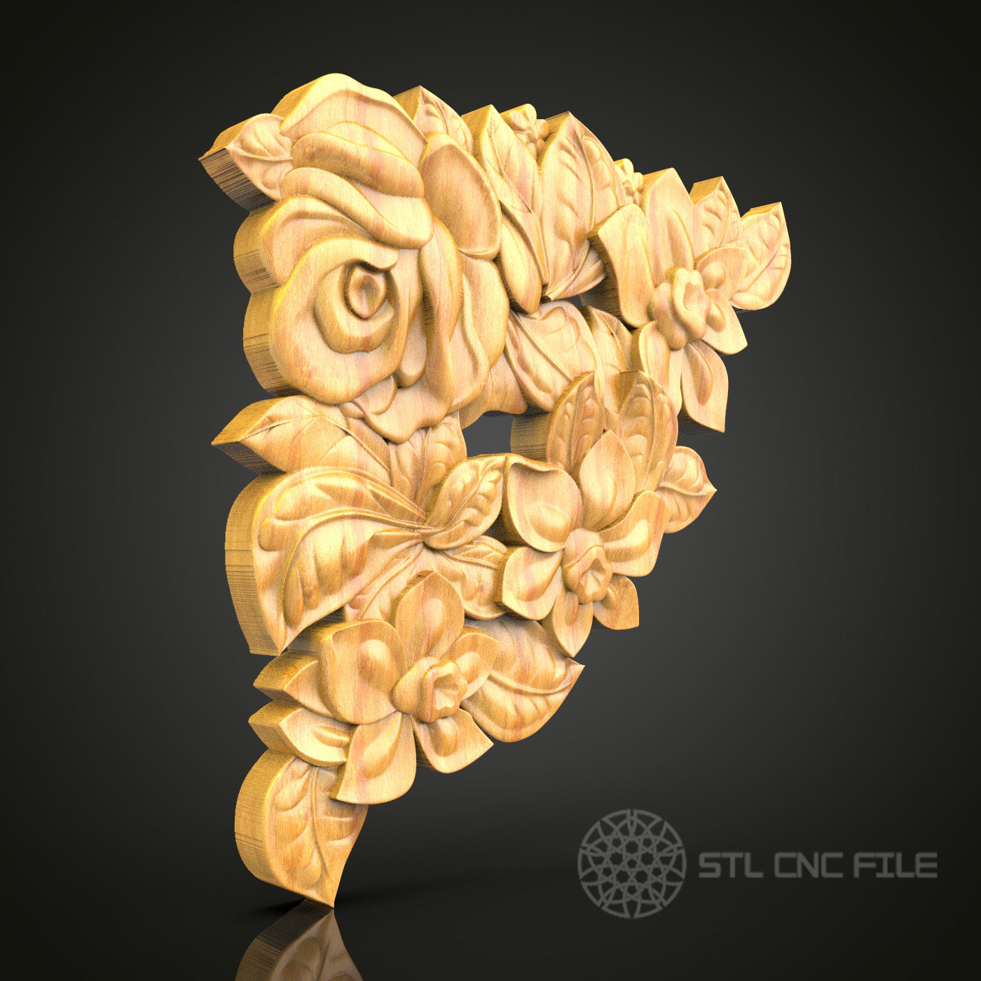 Botanical Circle STL Model for CNC Routers – Lush Floral Wood Carving Decor