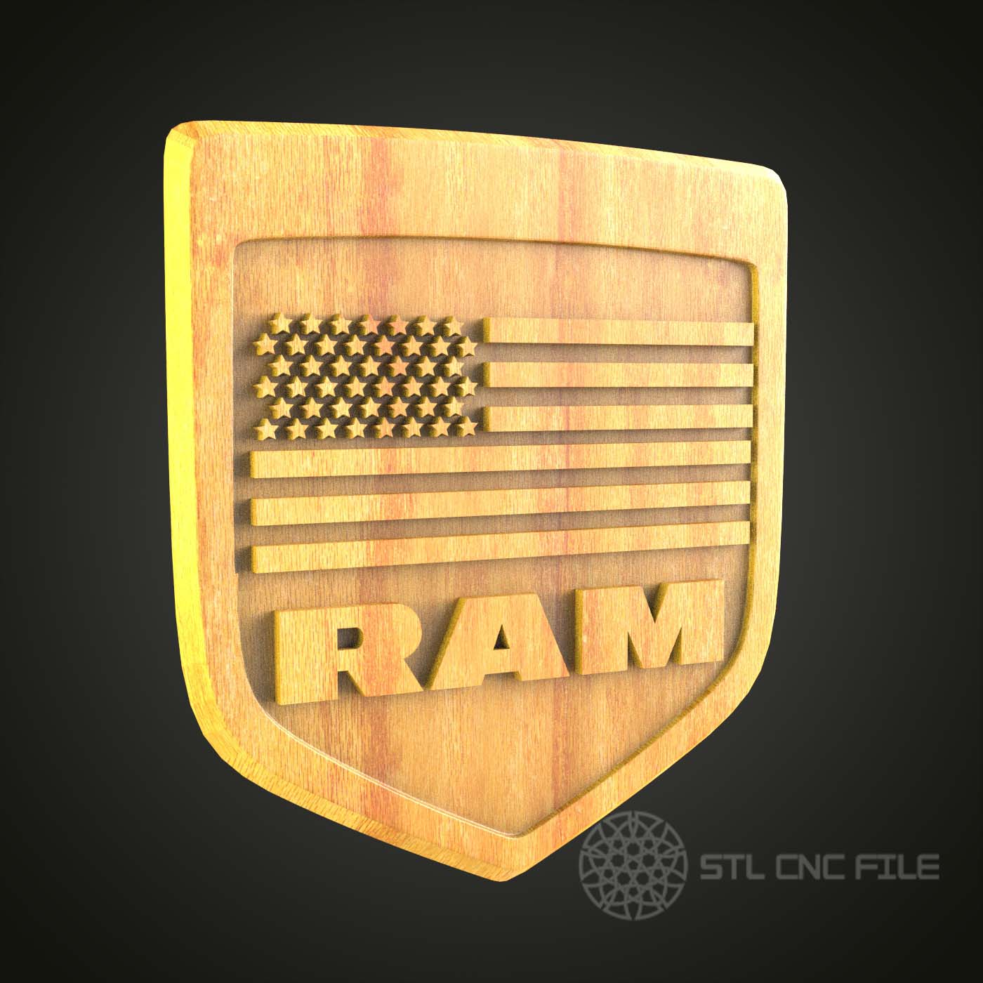 RAM Shield 3D Model - STL for CNC Router Engraver, Artcam, Aspire, CNC Files, Wood Art Plaque