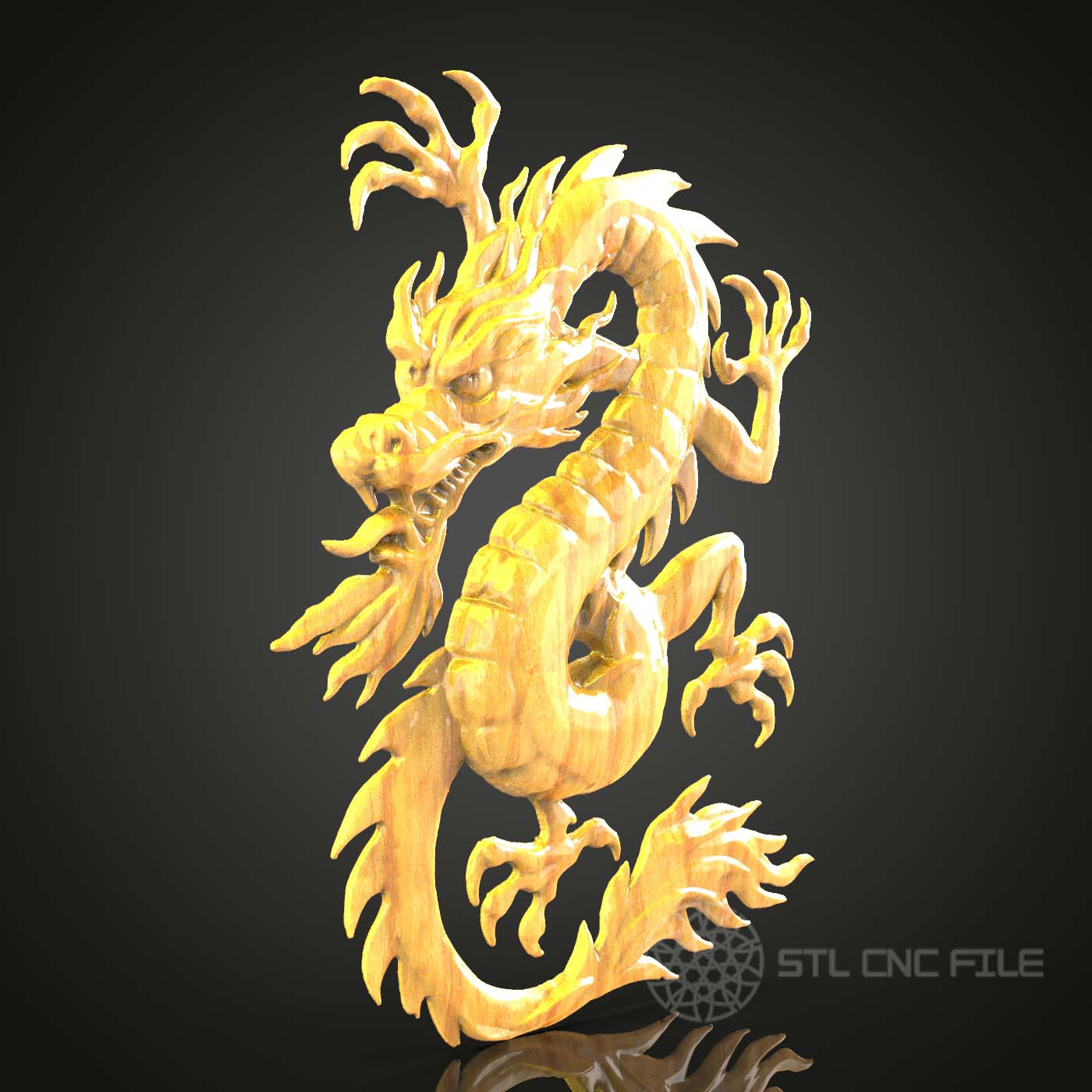 Fierce Oriental Dragon STL Model for CNC, Artcam Aspire Engraving, Mythical Wall Art