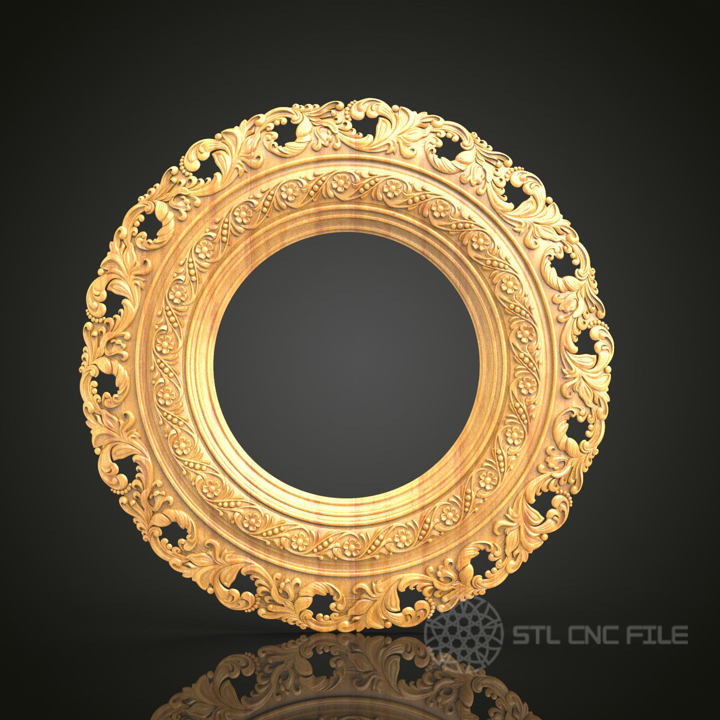 Luxurious Rococo Round Frame STL Model for CNC Routers, Artcam, Aspire - Elegant Wall Decor, Wood Carving CNC Files