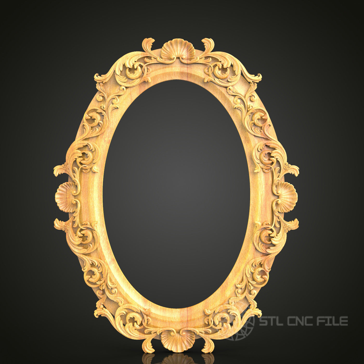 Baroque Shell Motif Oval Frame STL Model for CNC Router, Artcam, Aspire - Luxurious Wall Decor, Wood Carving CNC Files