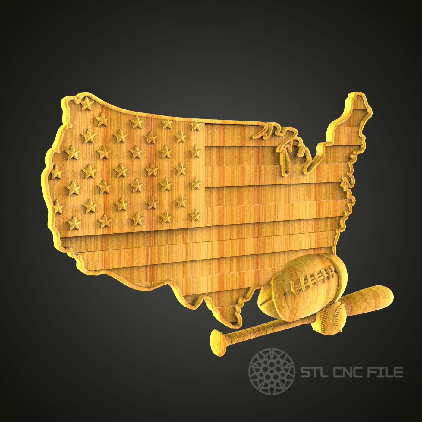 STL Model CNC Router Engraver Artcam Aspire File for Wood Art Wall Decor - USA Sports Flag Map