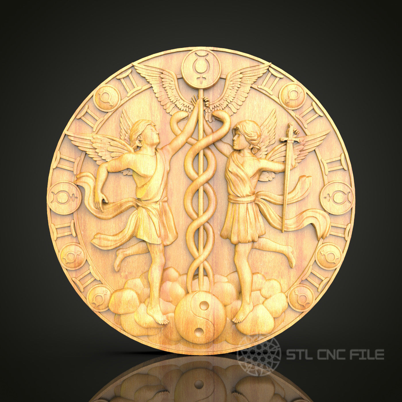 Celestial Caduceus Wall Art - Detailed CNC Router STL Model for Artcam & Aspire