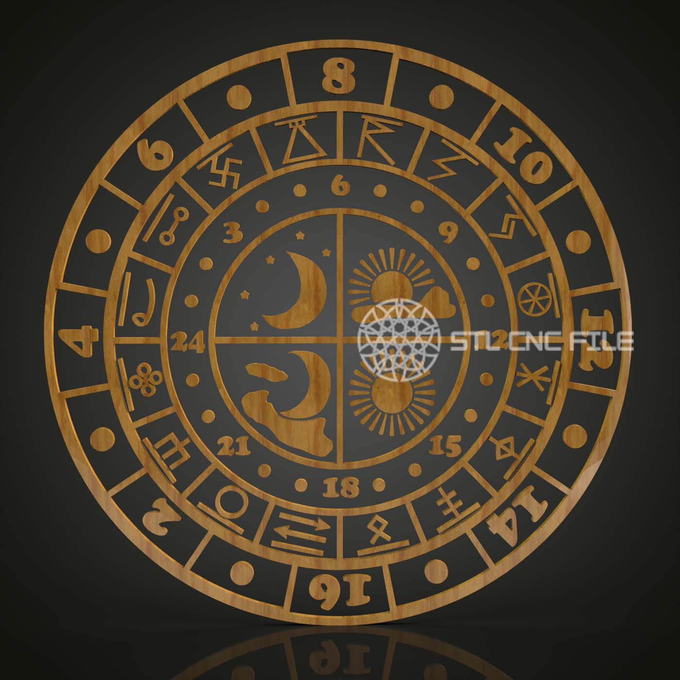 Astrological Clock STL Model - Precision CNC Files for Celestial-Themed Wall Art, Artcam Aspire Compatible