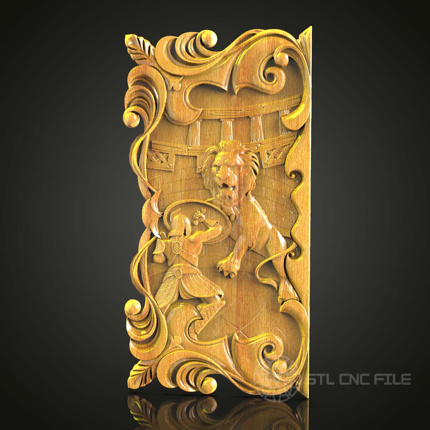 Baroque Lion Panel STL Model, Elegant CNC Carving Design, Artcam & Aspire Wood Art, Classic Wall Decor, Refined CNC Router File