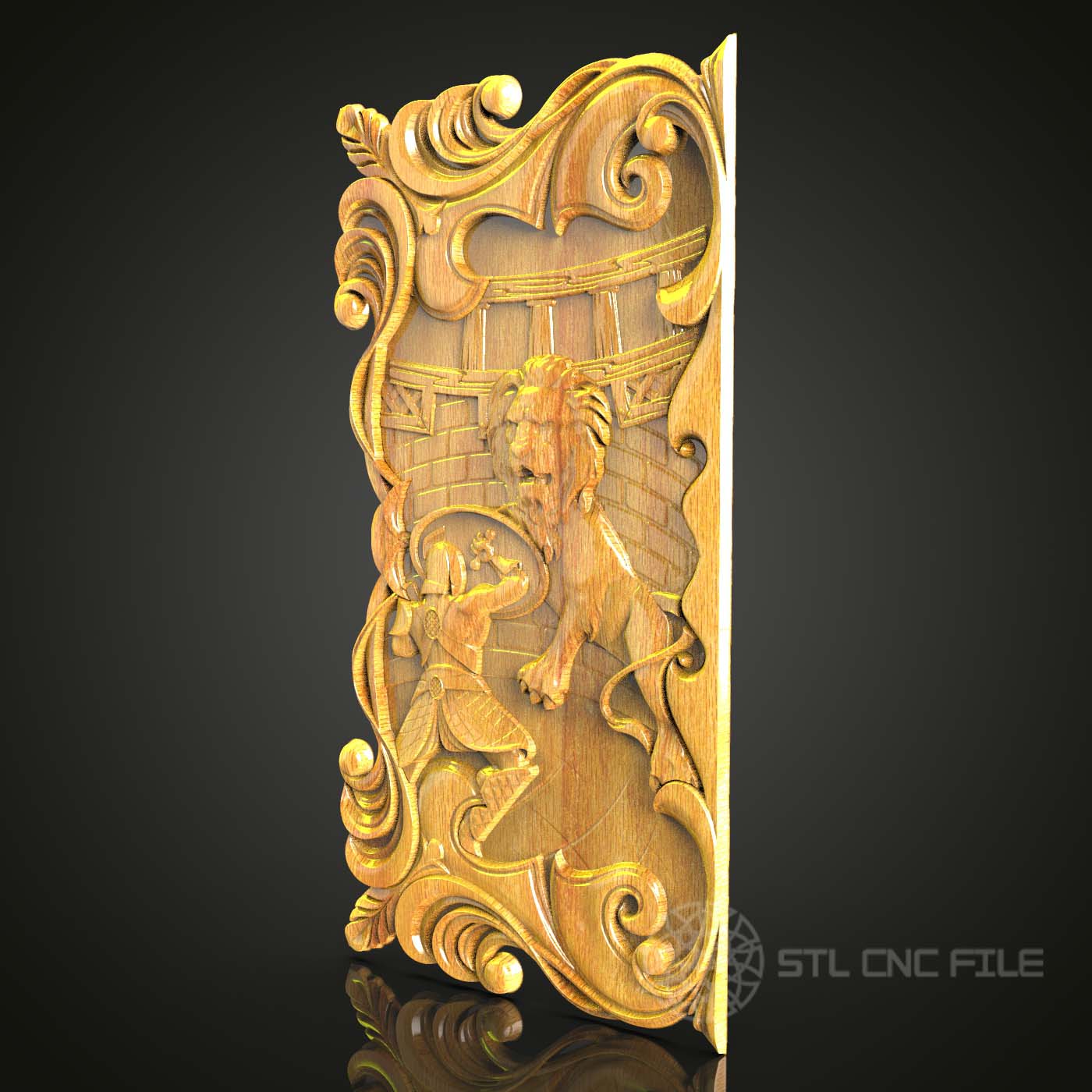 Baroque Lion Panel STL Model, Elegant CNC Carving Design, Artcam & Aspire Wood Art, Classic Wall Decor, Refined CNC Router File
