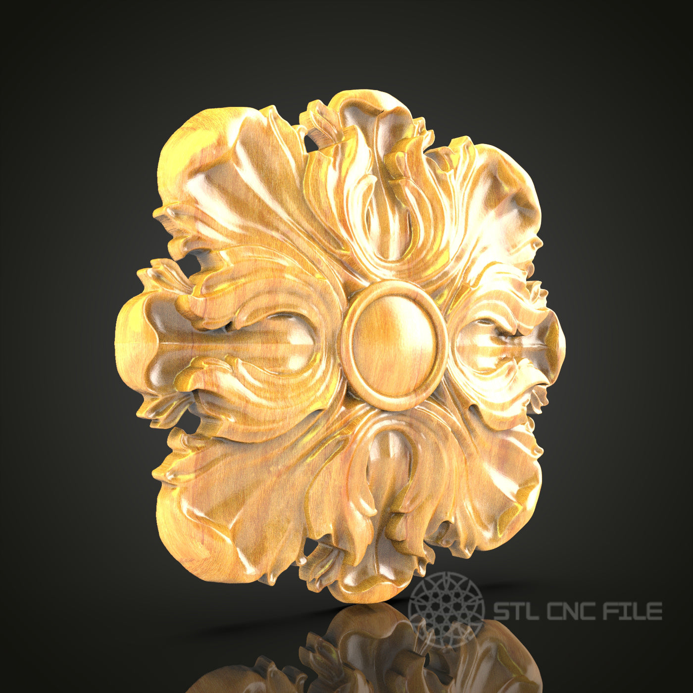 Baroque Floral Rosette STL Model for CNC Router - Elegant Wood Carving, Artcam, Aspire, CNC Files