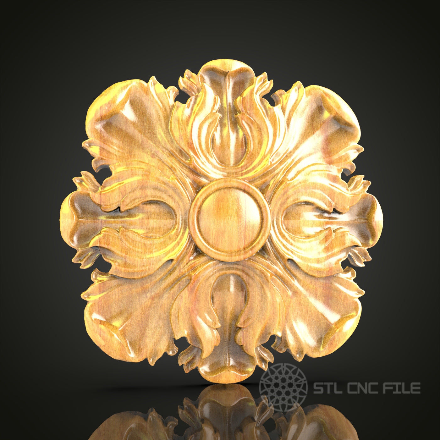 Baroque Floral Rosette STL Model for CNC Router - Elegant Wood Carving, Artcam, Aspire, CNC Files