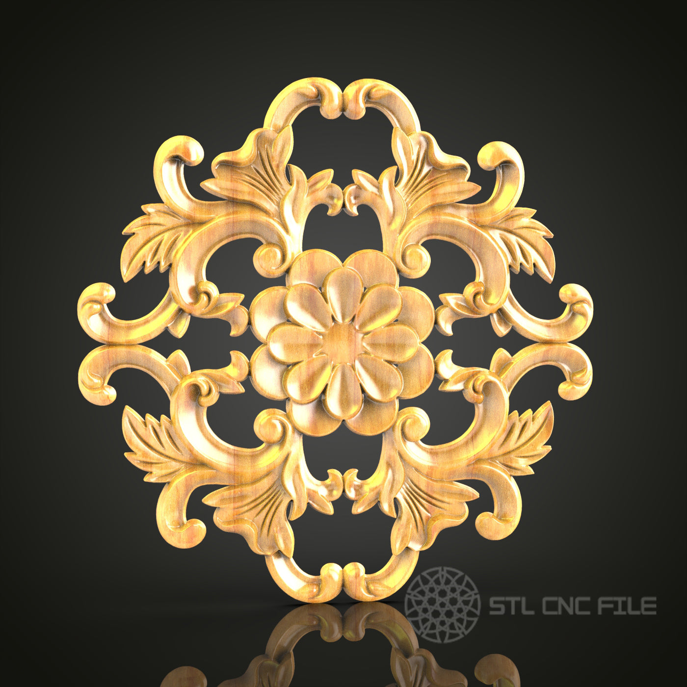 Baroque Flower and Acanthus Leaf STL Model for CNC - Luxurious Wood Carving Decor