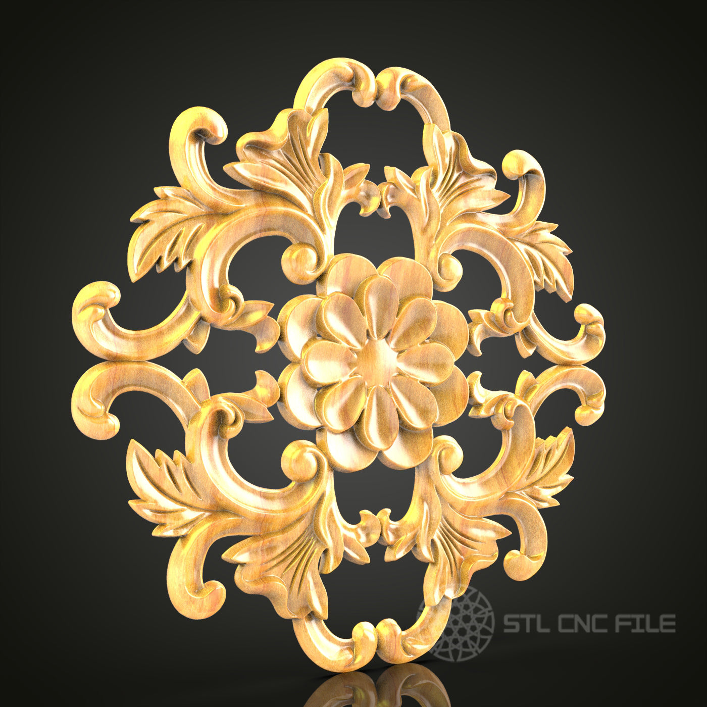 Baroque Flower and Acanthus Leaf STL Model for CNC - Luxurious Wood Carving Decor