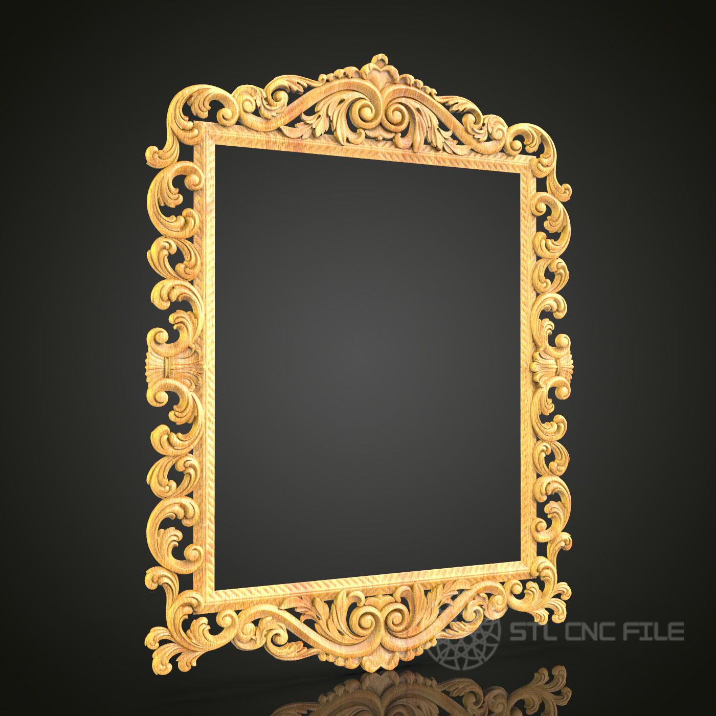 Baroque Gold Mirror Frame STL Model - Artcam, Aspire, CNC Files, Luxurious Wall Decor, Wood Carving Design