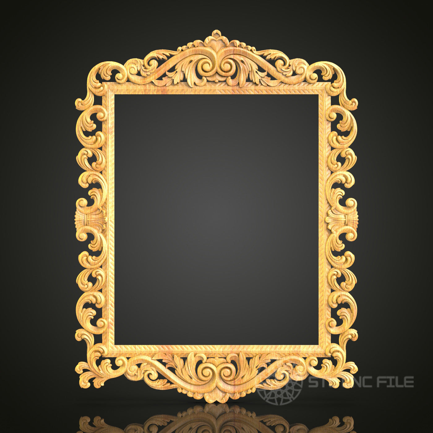 Baroque Gold Mirror Frame STL Model - Artcam, Aspire, CNC Files, Luxurious Wall Decor, Wood Carving Design