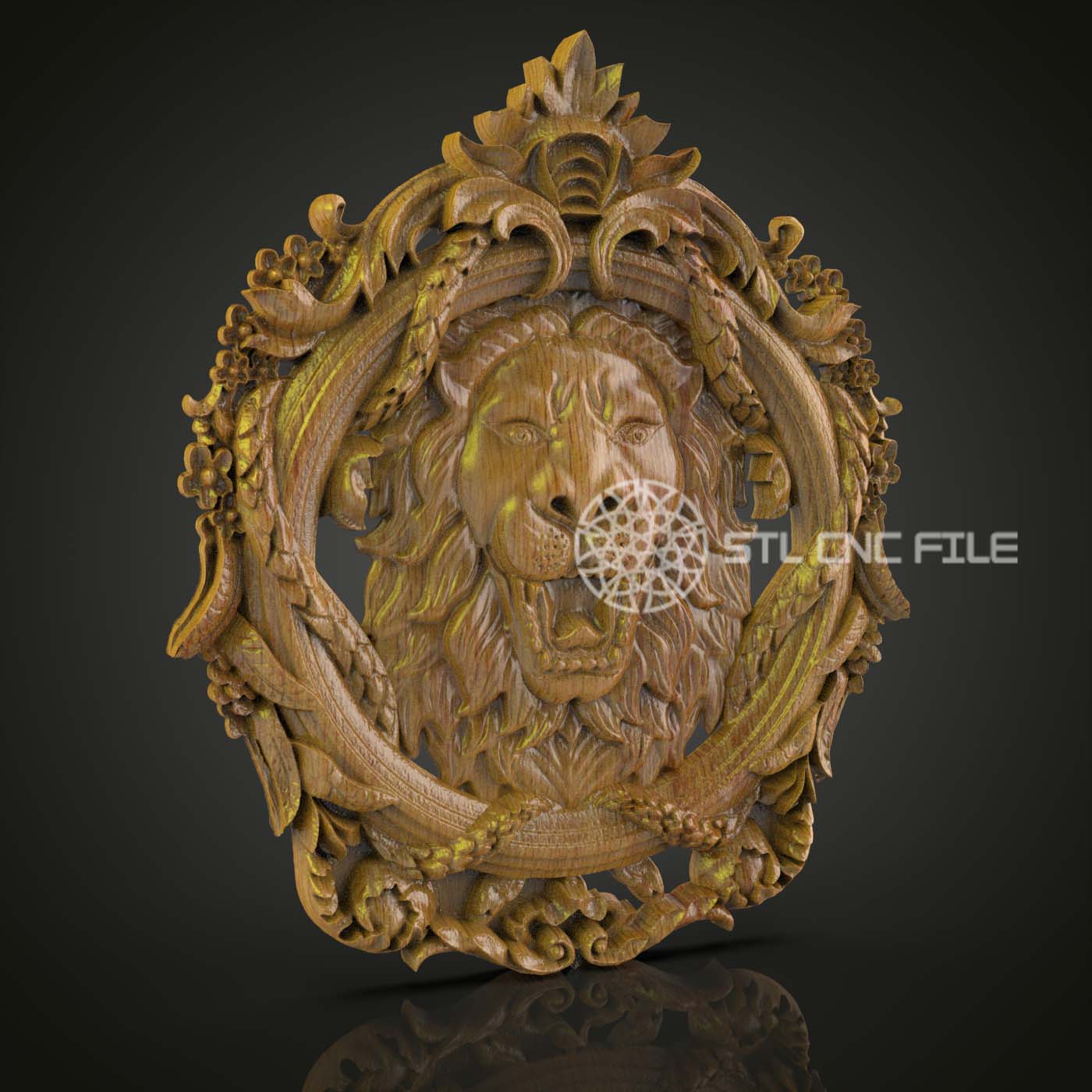 Baroque Lion Shield 3D STL Model, Intricate CNC Router Carving File, Compatible with Artcam & Aspire for Classic Wall Decor