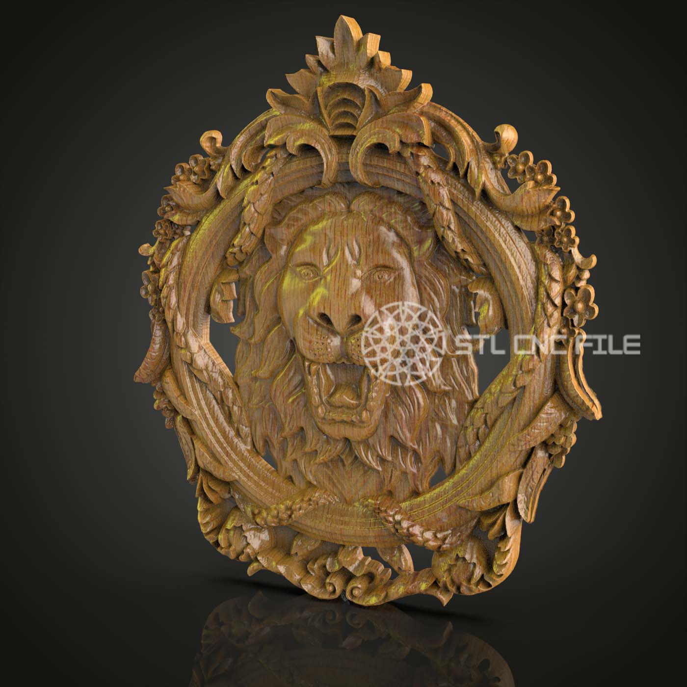 Baroque Lion Shield 3D STL Model, Intricate CNC Router Carving File, Compatible with Artcam & Aspire for Classic Wall Decor