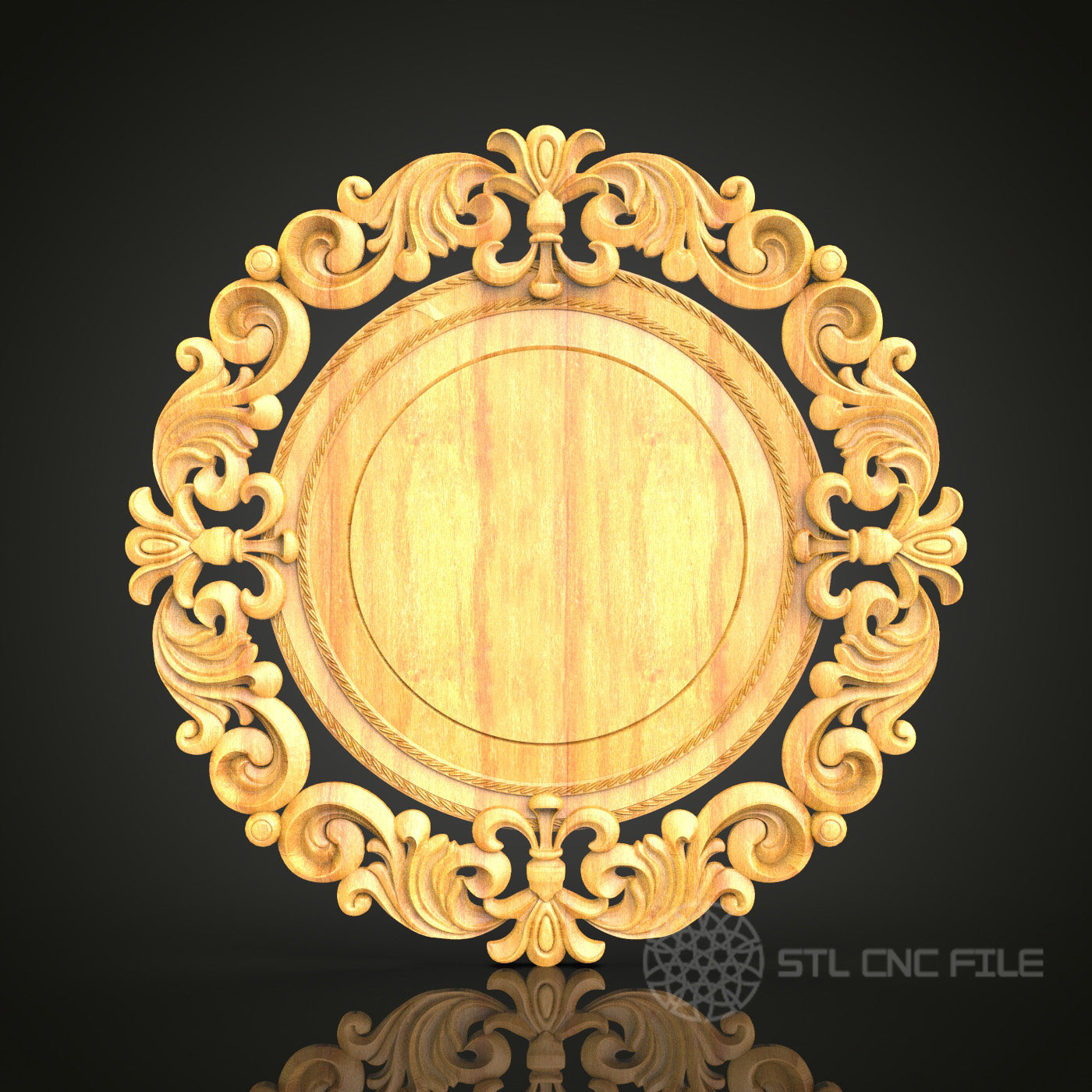 Baroque Style Ornate Round Frame STL Model for CNC Router, Artcam Aspire Files, Luxurious Wall Decor