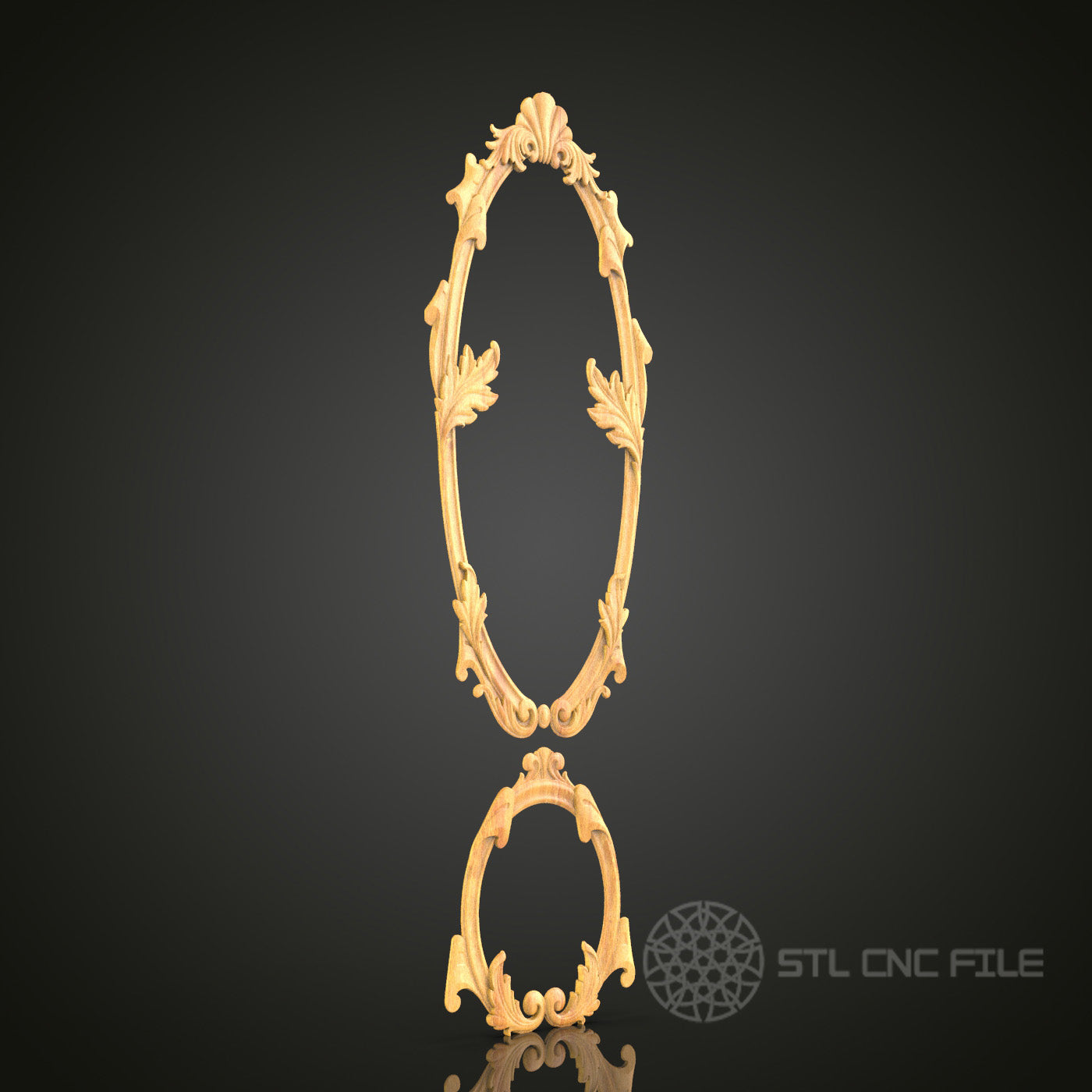 Baroque Style Oval Frame STL Model for CNC Routers, Wood Art Wall Decor, Artcam Aspire CNC Files