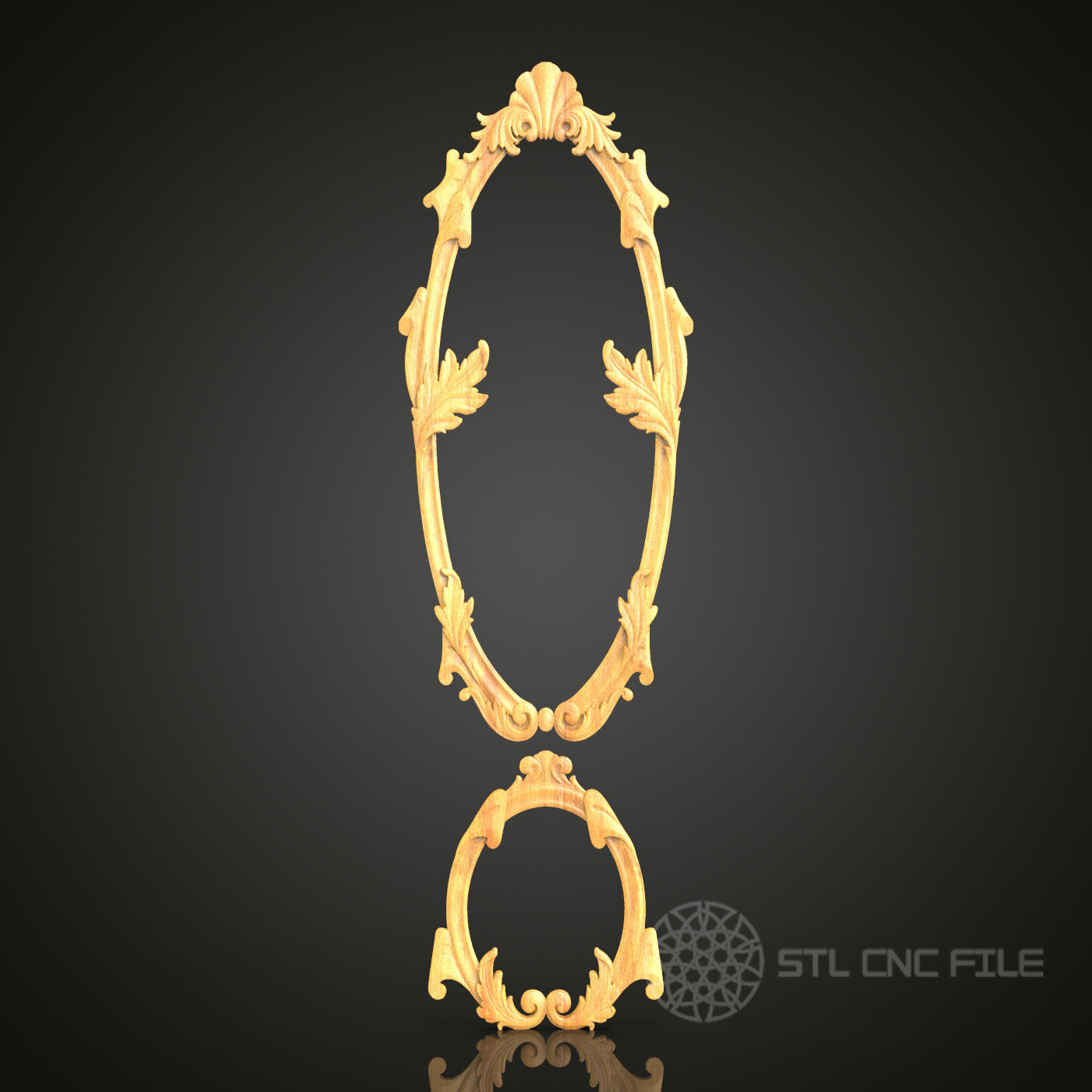 Baroque Style Oval Frame STL Model for CNC Routers, Wood Art Wall Decor, Artcam Aspire CNC Files
