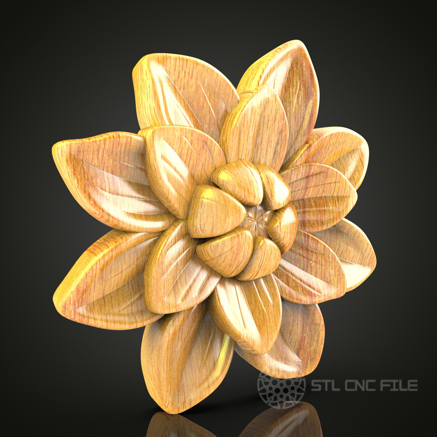 Blooming Lotus Flower STL Model, CNC Router Engraver File for Artcam Aspire, Wood Wall Decor Design