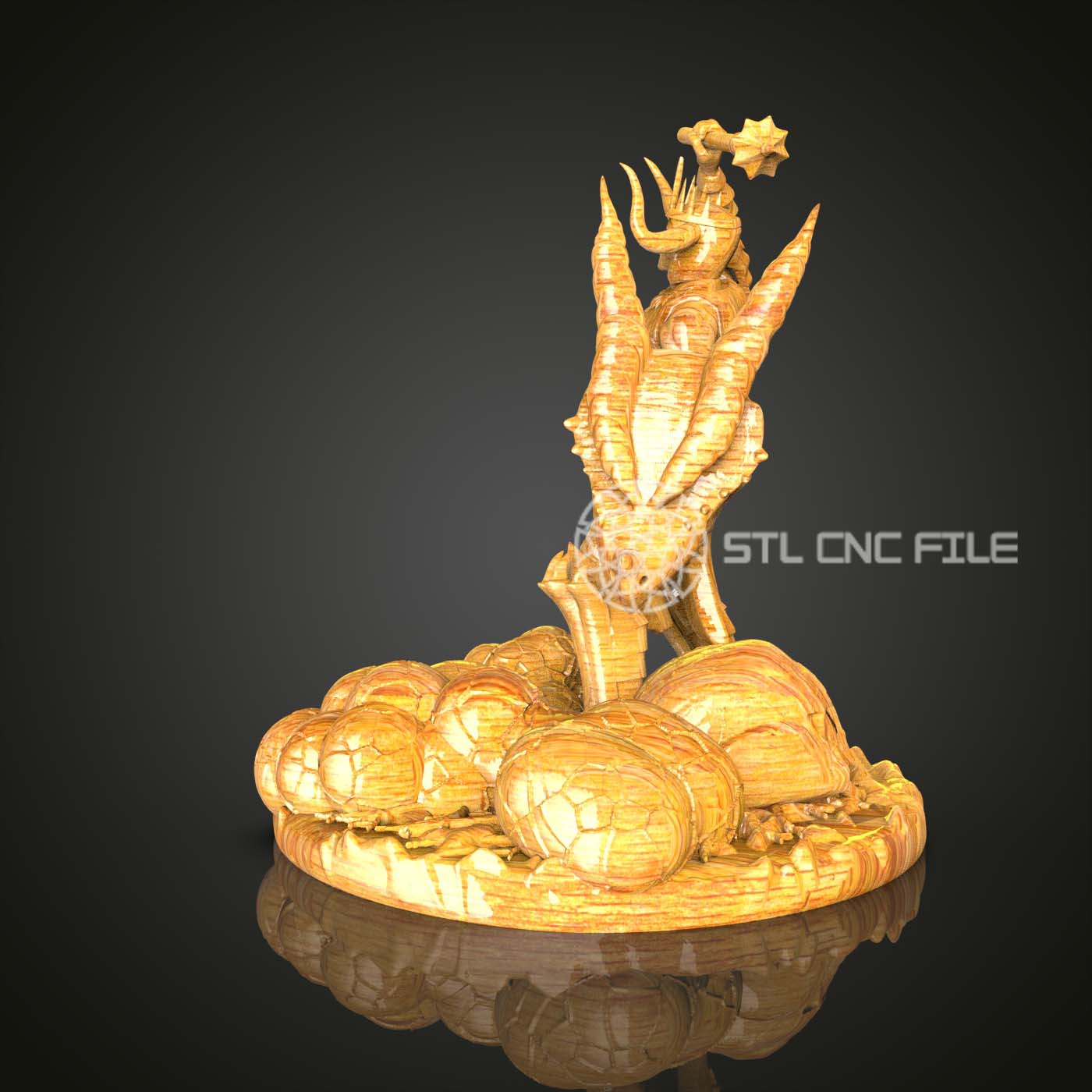 Dragon Warrior with Axe STL Model - CNC Router File, Artcam Aspire, Wood Carving Art, Home Wall Decor