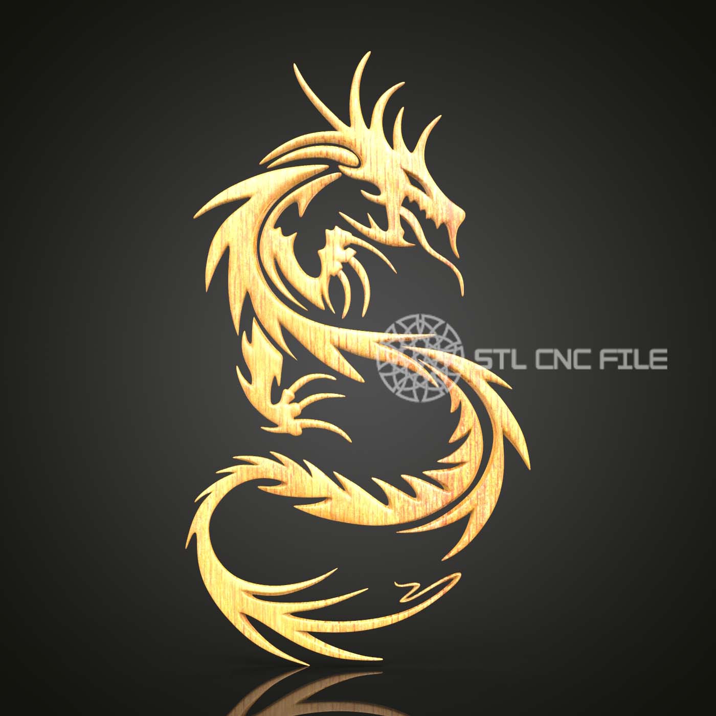 Elegant Serpentine Dragon STL Model, CNC Router Engraving File, Artcam Aspire 3D Artwork, Mythical Wood Carved , Wall Decor CNC Design