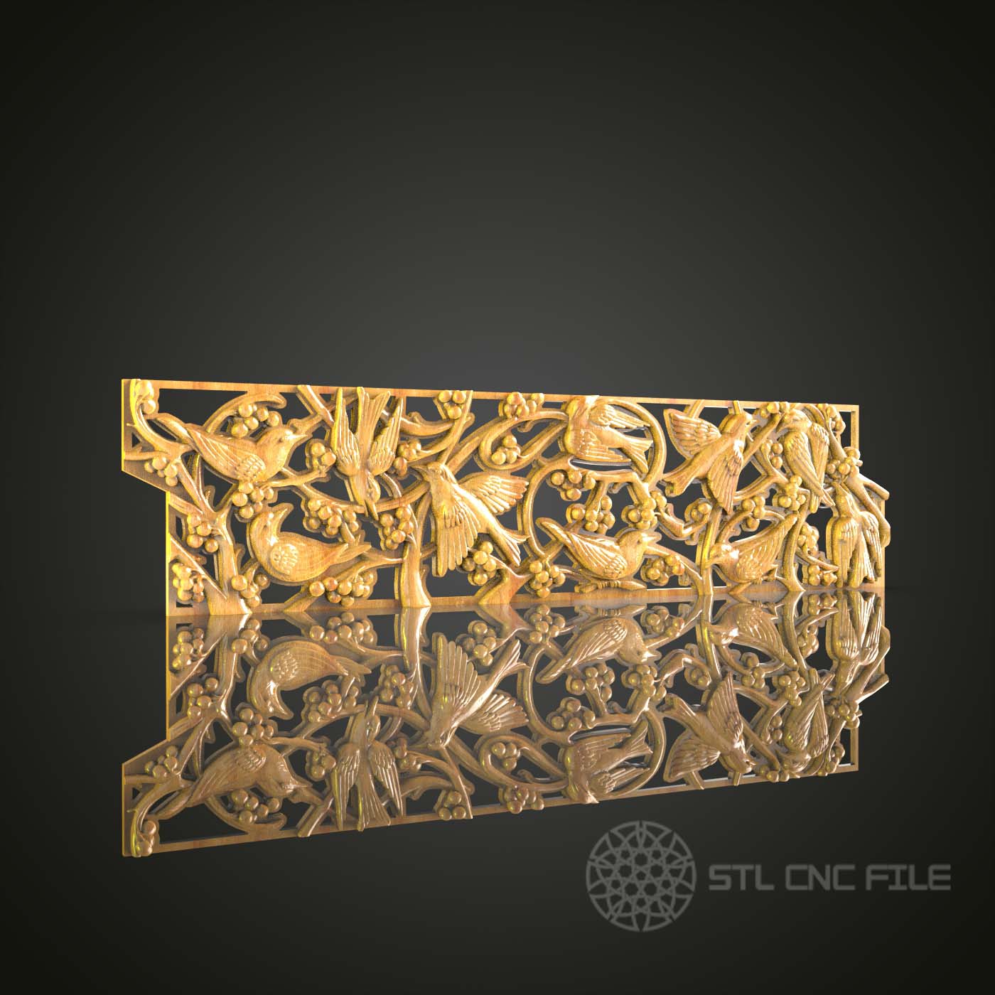 Floral Bird Relief STL Model - CNC Router File for Wood Engraving, Compatible with Artcam and Aspire, Decorative Wall Art Design