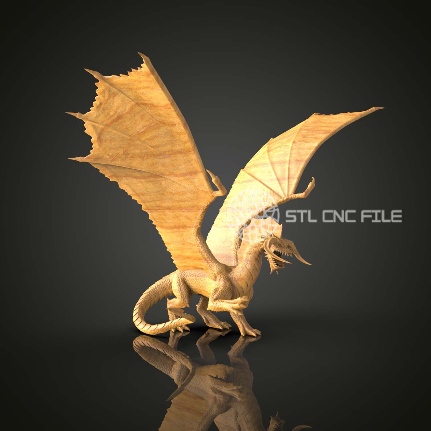 Fierce Dragon Wings STL Model for CNC Wood Carving, Engraving File Compatible with Artcam Aspire, Dramatic Wooden Wall Art Decor