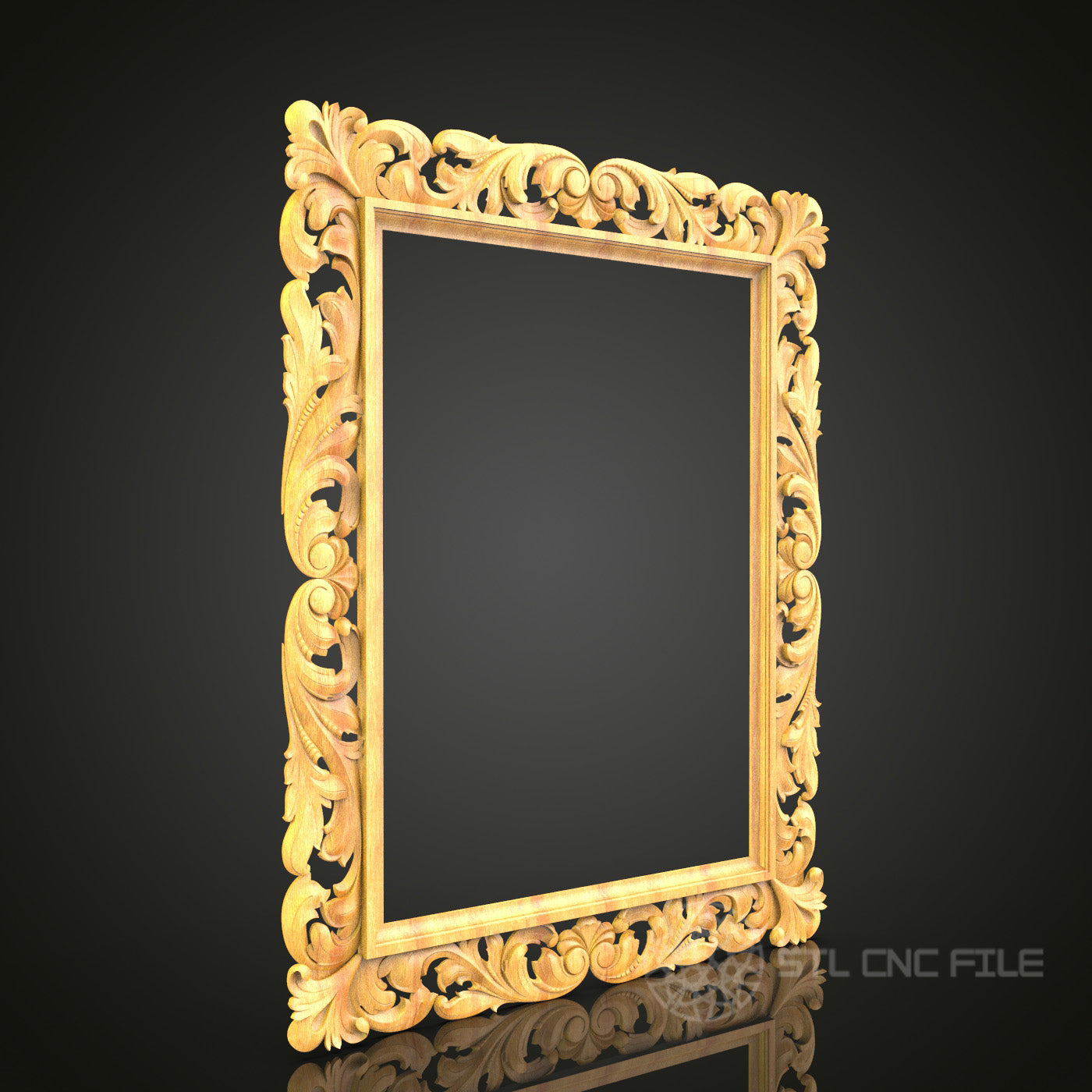Floral Baroque-Style Mirror Frame STL Model for CNC Router - Exquisite Wood Art Decor, Compatible with Artcam, Aspire