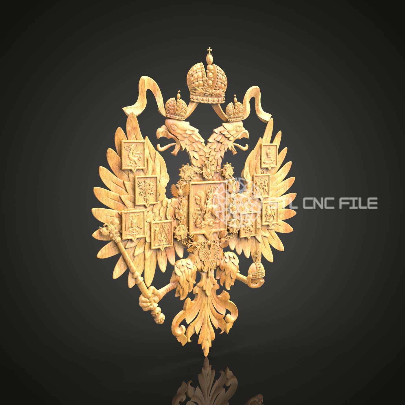 Golden Double-Headed Dragon 3D STL Model, CNC Router Engraver, Timepiece Artwork, Woodworking Files, Home Decor, CNC Files