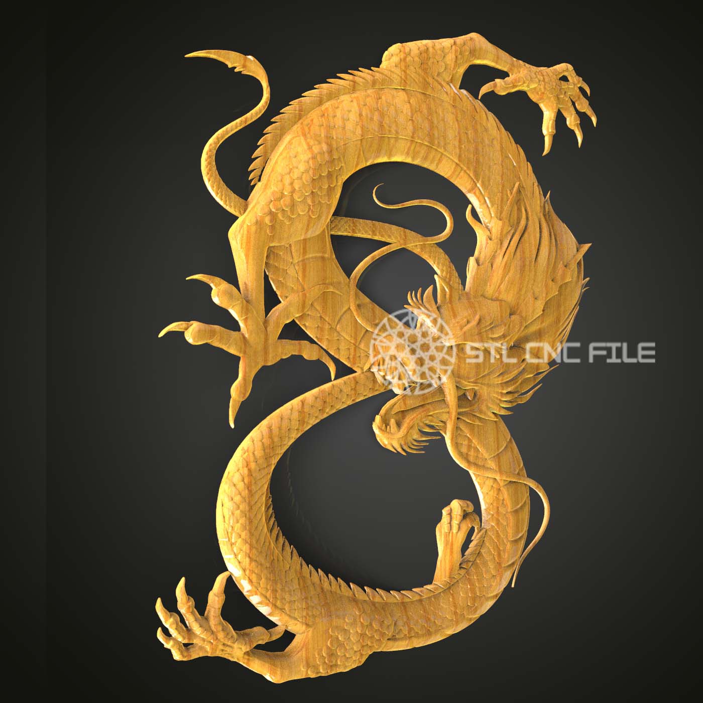 Golden Dragon STL Model for CNC Router Engraving - Intricate 3D Artcam Aspire Files, Woodworking Art, Unique Wall Decor, Home CNC Designs