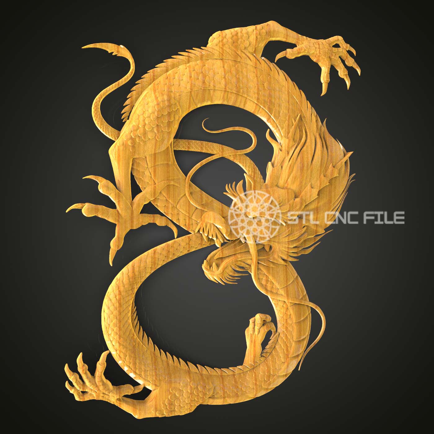 Golden Dragon STL Model for CNC Router Engraving - Intricate 3D Artcam Aspire Files, Woodworking Art, Unique Wall Decor, Home CNC Designs