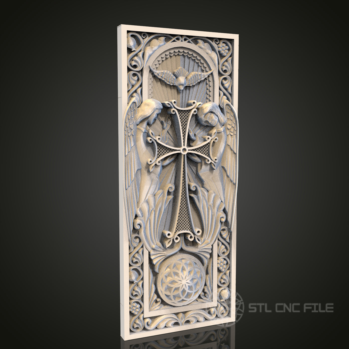 Gothic Sword and Angels STL Model for CNC Router, Artcam, Aspire, Spiritual Wall Art