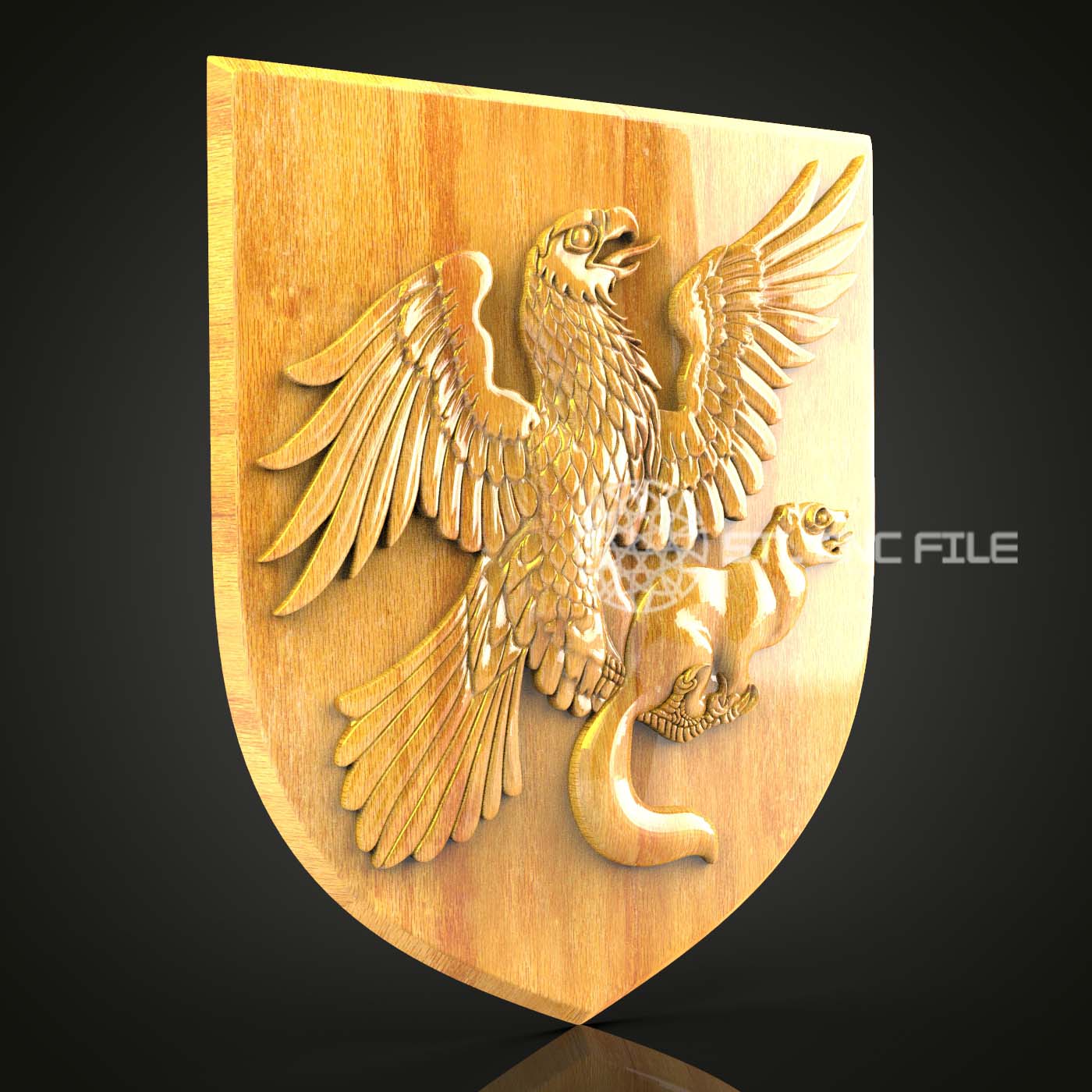 Heraldic Dragon and Bear Shield STL Model, CNC Router Engraver File, Artcam Aspire Wood Carving, Coat of Arms Timepiece Wall Decor