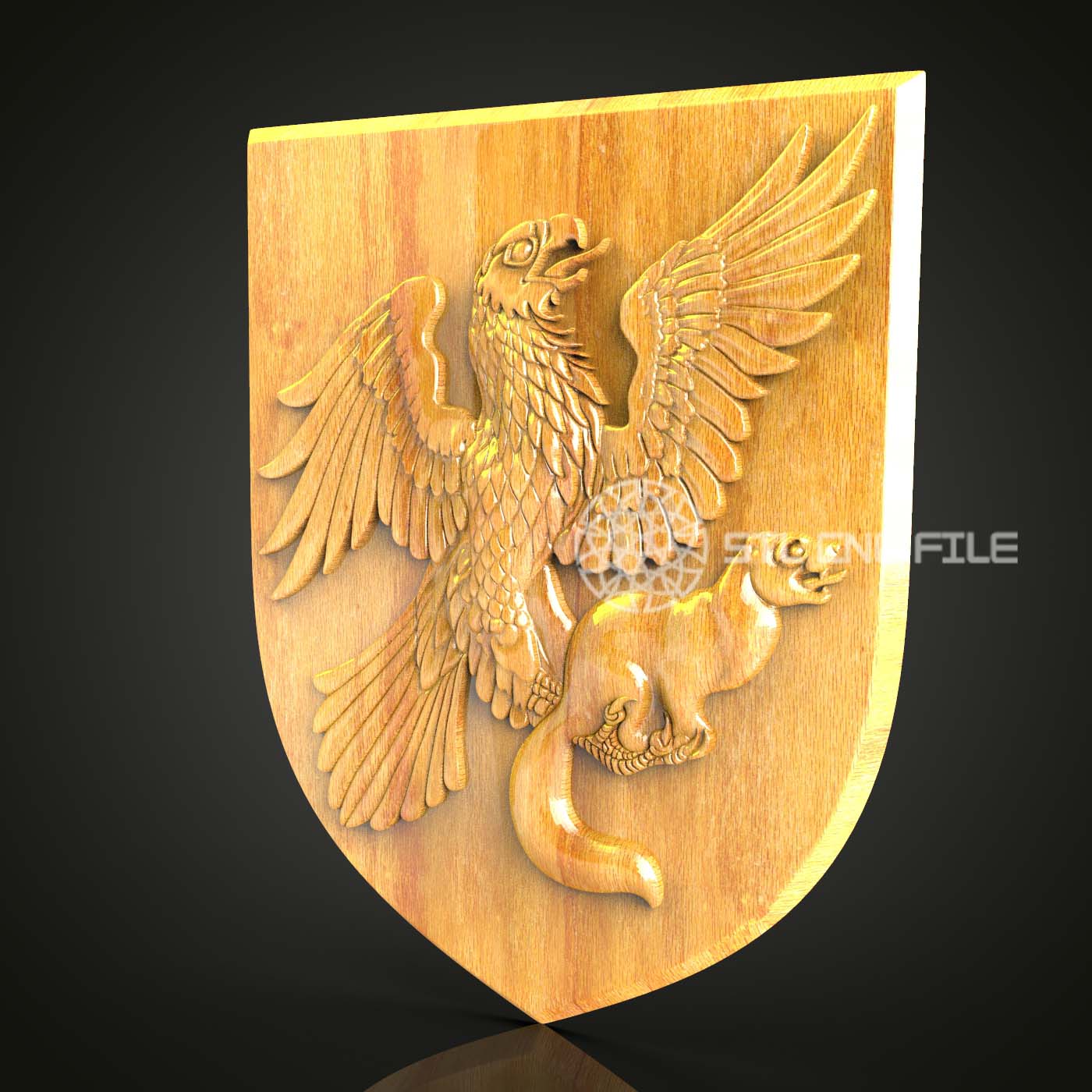 Heraldic Dragon and Bear Shield STL Model, CNC Router Engraver File, Artcam Aspire Wood Carving, Coat of Arms Timepiece Wall Decor