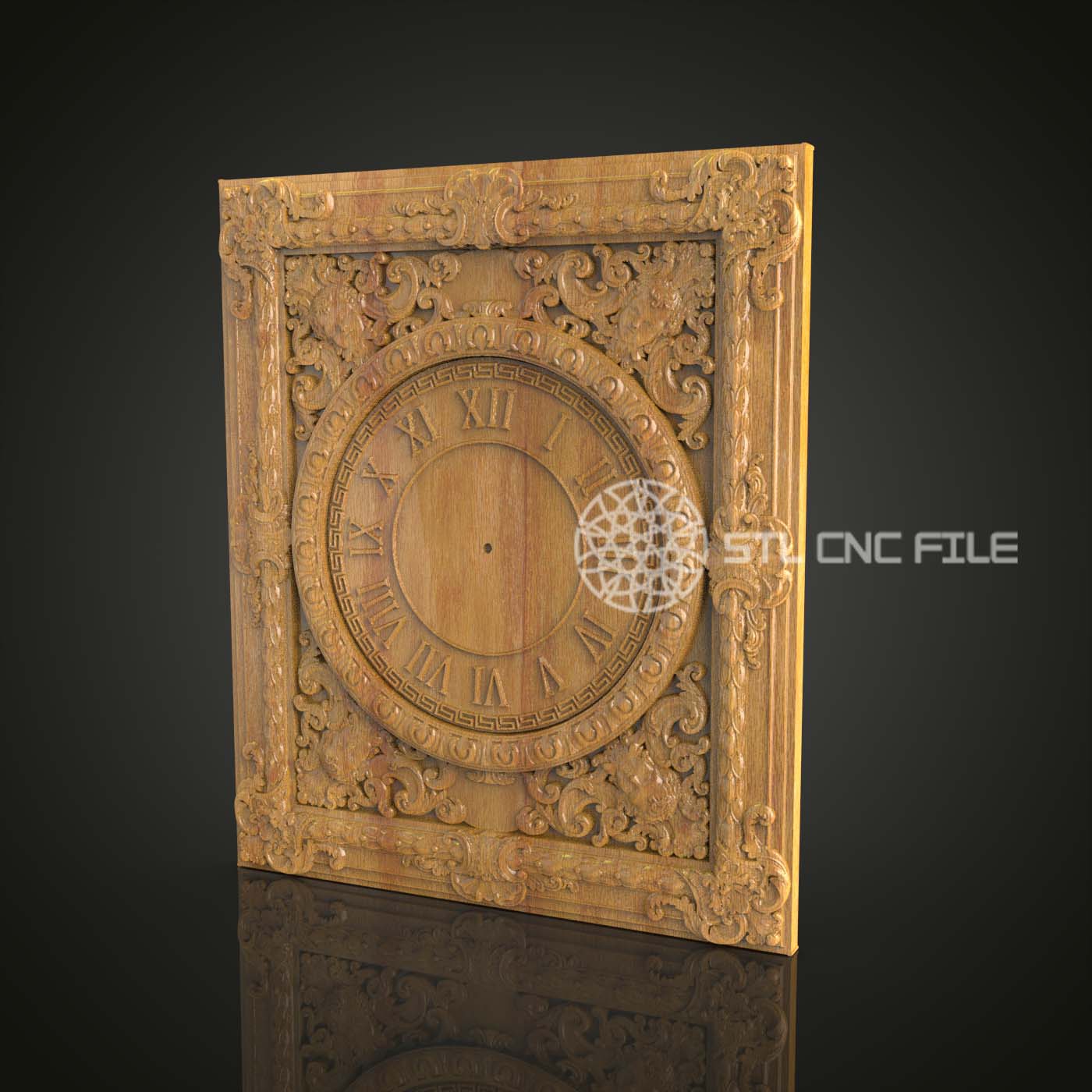 Horloge Baroque STL pour CNC, Cadran Ornamental en Bois, Fichiers Artcam Aspire, Sculpture Temps Classique, Décor Mural Artistique, Élégance Ancienne CNC