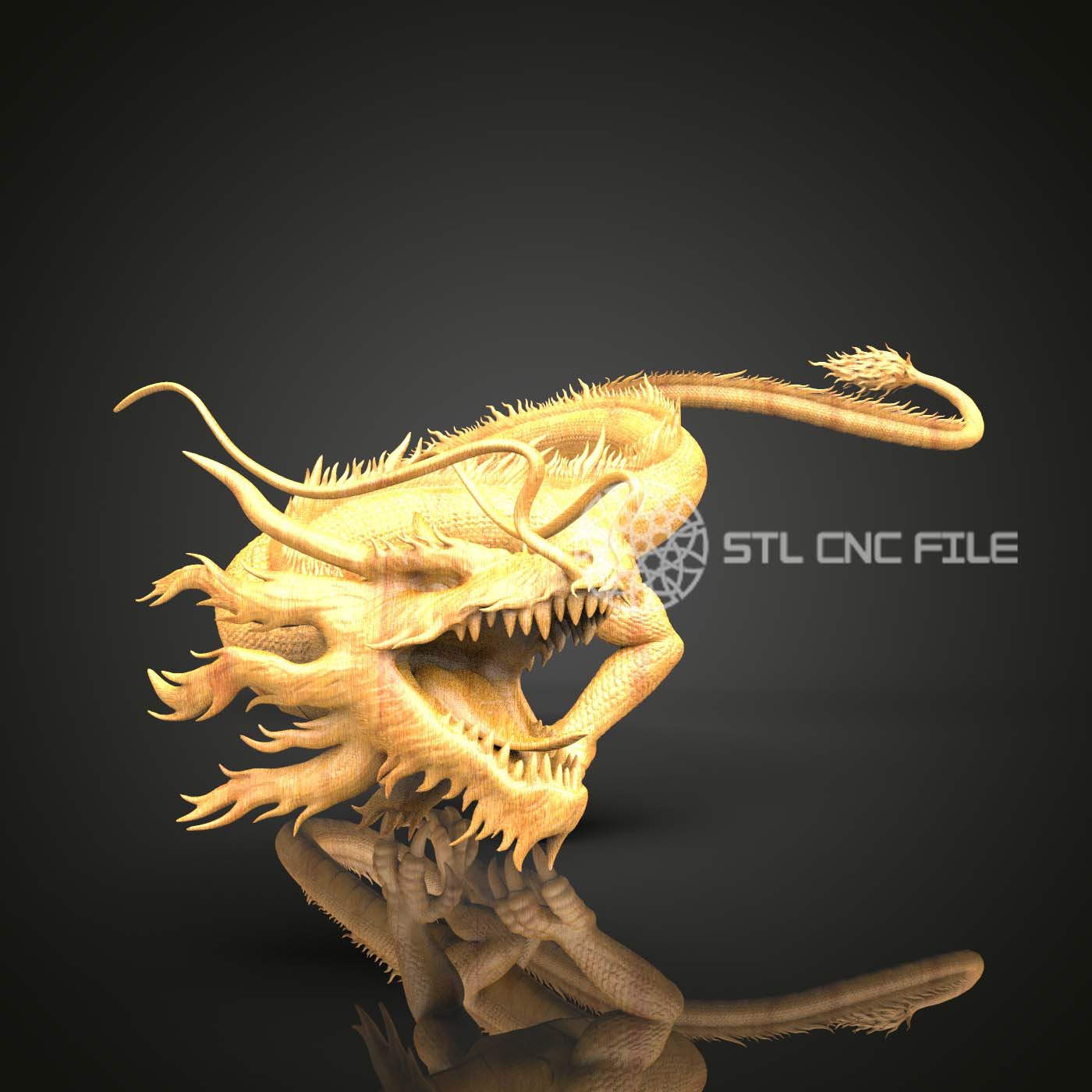 Hydra Dragon STL Model for CNC Routing, Mythical Multi-Headed Beast Engraving, Compatible with Artcam and Aspire, Wood Wall Art