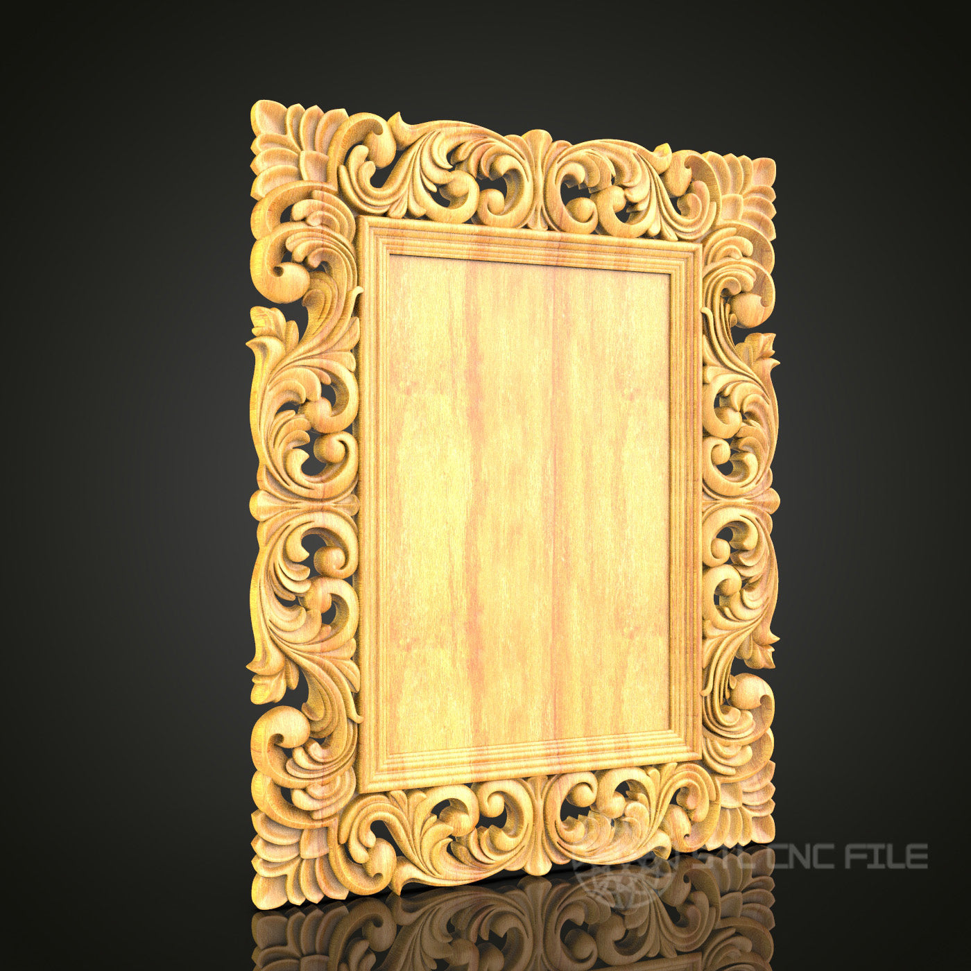 Intricate Rococo-Style Square Mirror Frame STL Model for CNC Router - Artcam, Aspire Compatible, Elegant Wood Art Decor