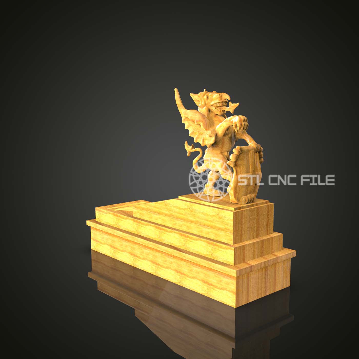 London Dragon Gargoyle STL Model - CNC Engraving File, Artcam/Aspire, Gothic Wood Carving Art, City of London Wall Decor