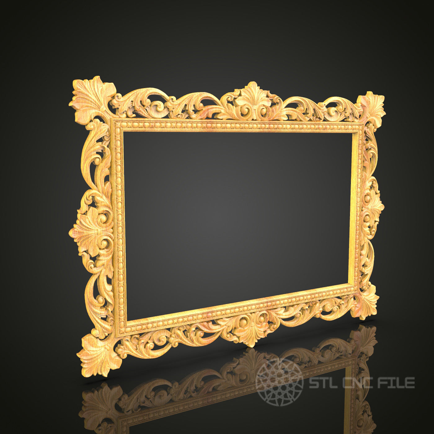 Luxurious Baroque-Style Rectangular Mirror Frame STL Model for CNC Router - Artcam, Aspire Compatible, Grand Wood Art Decor