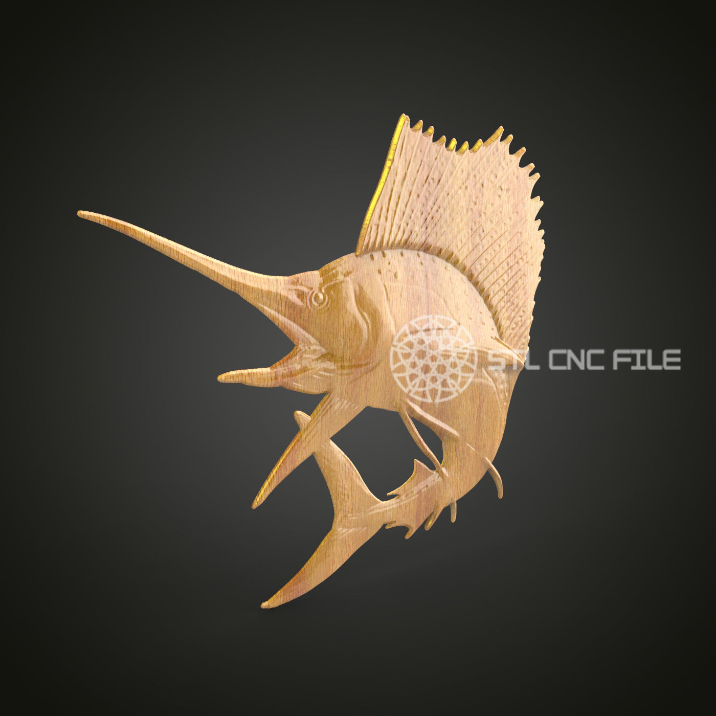 Majestic Sailfish 3D STL Model for CNC, Compatible with Artcam & Aspire, Ideal for Nautical Wood Wall Art and Decor