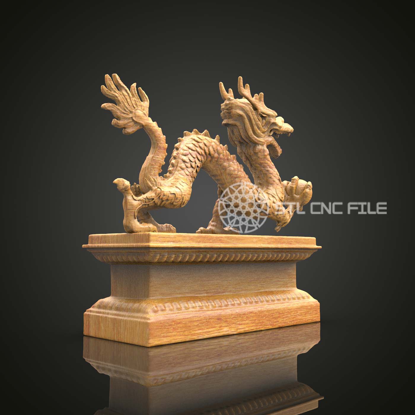 Majestic Dragon Sculpture 3D STL Model, CNC Router Engraving, Wood Artcam Aspire, Mythical Decor, CNC Carving Files, Tabletop Art