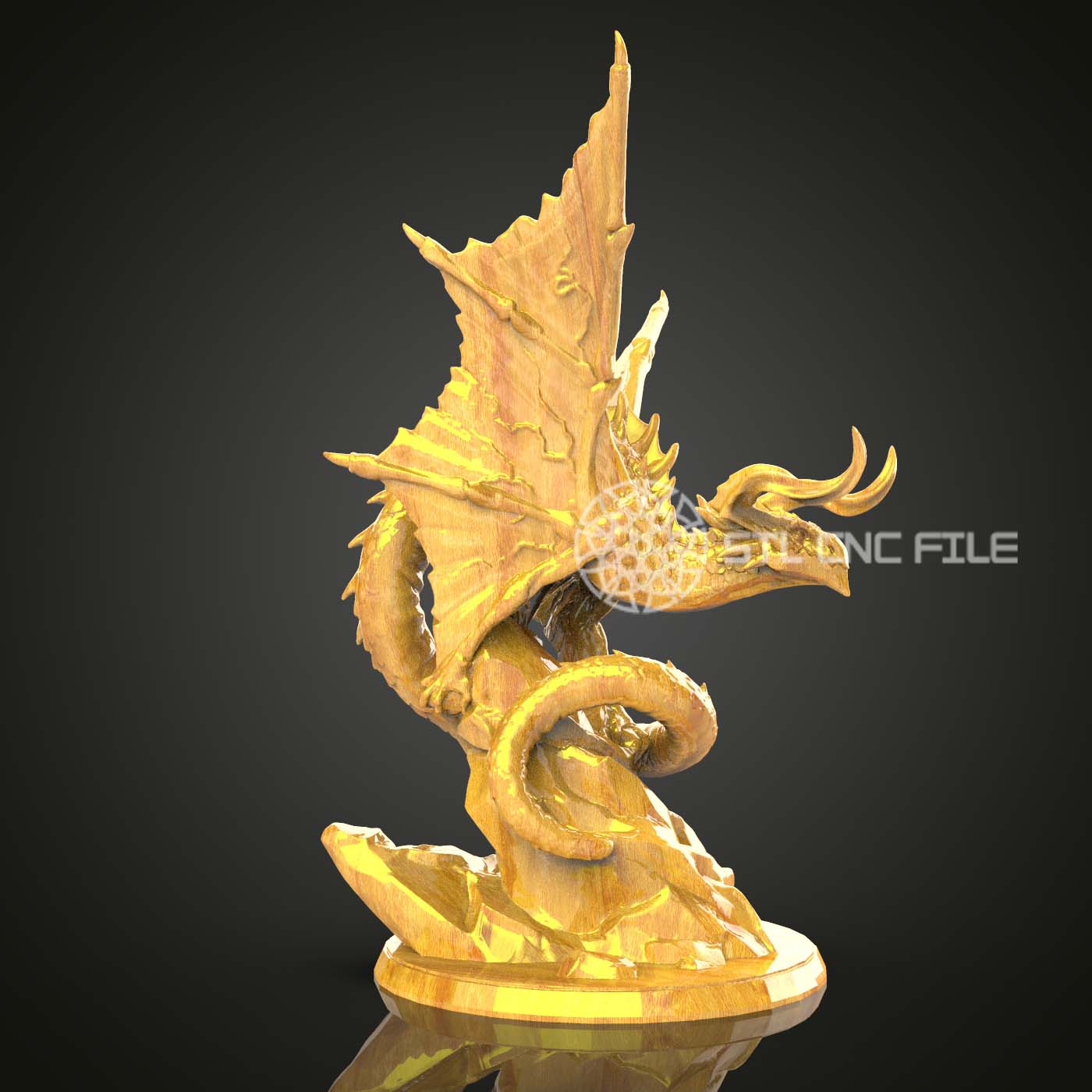 Majestic Dragon Statue STL Model - CNC Engraving File, Wood Carving Art, Compatible with Artcam/Aspire, Fantasy Decor, CNC Sculpture