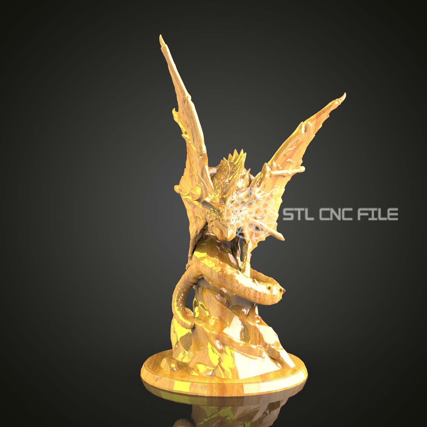 Majestic Dragon Statue STL Model - CNC Engraving File, Wood Carving Art, Compatible with Artcam/Aspire, Fantasy Decor, CNC Sculpture