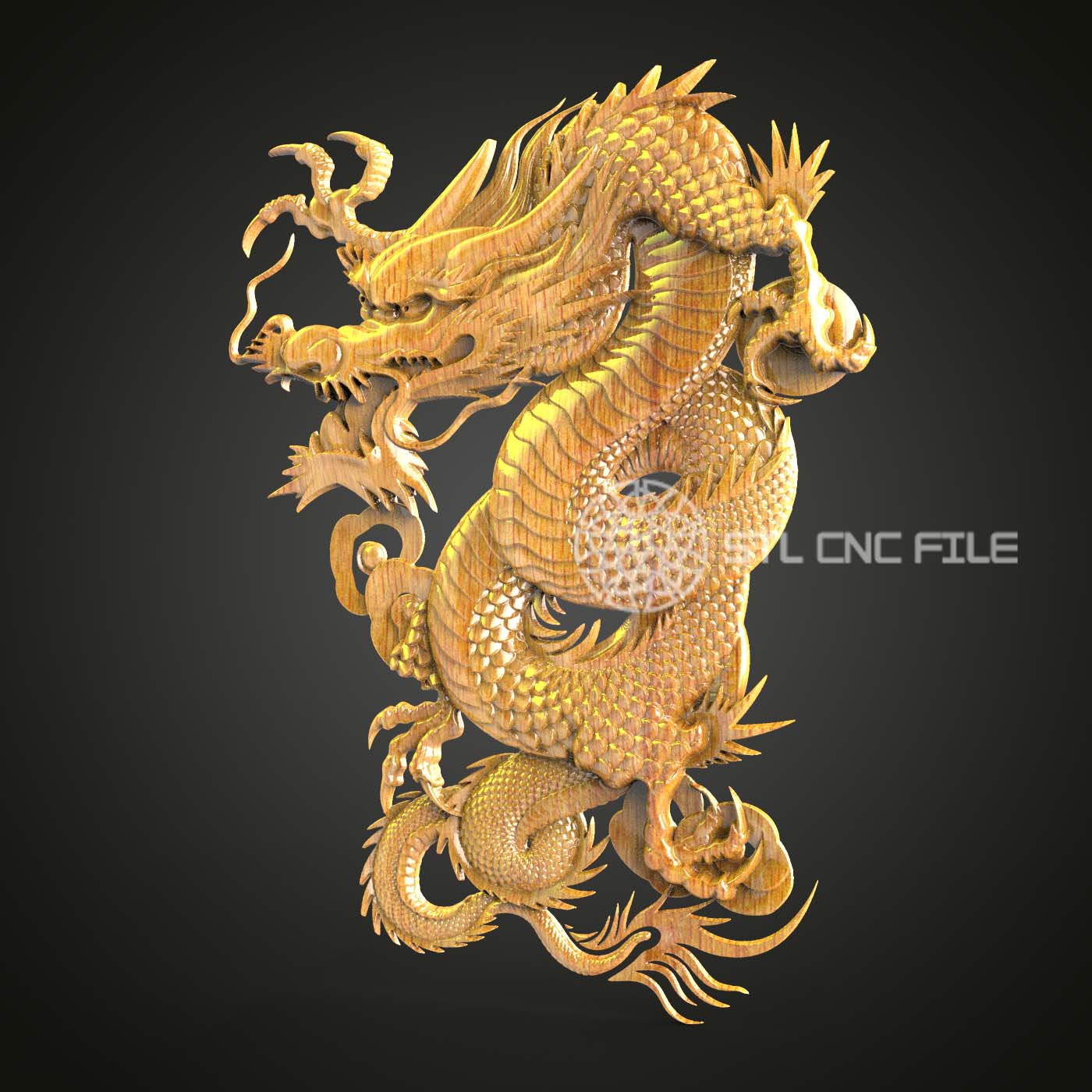 Majestic Oriental Dragon STL File, CNC Router Detailed Engraving, Artcam Aspire Compatible, 3D Wood Art, Asian Myth Wall Decor, CNC Craft