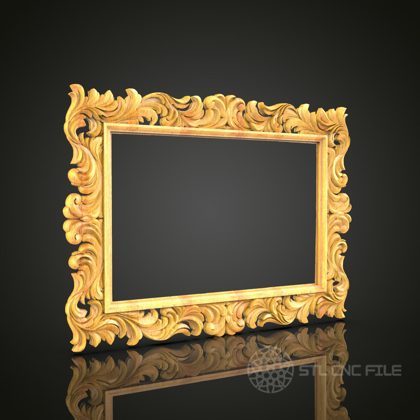Opulent Baroque-Style Mirror Frame STL Model for CNC Router - Artcam, Aspire Compatible, Majestic Wood Art Decor